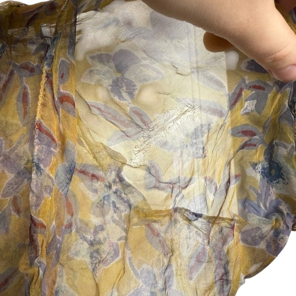 4/$25 Putumayo Rayon Semi-Sheer Floral Scarf Yellow Blue Flowers - Picture 9 of 11